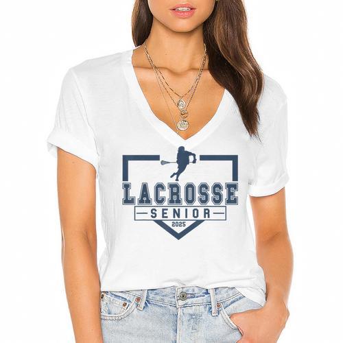 Lacrosse Senior Night Lacrosse Senior 2025 Graduation 33 Women's Jersey Short Sleeve Deep V-Neck Tshirt				 - Best Gift Smart