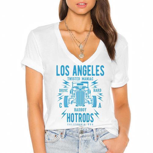 Los Angeles Hotrods Automotive Nostalgia Premium Tri-Blend Women's Jersey Short Sleeve Deep V-Neck Tshirt				 - Figerry