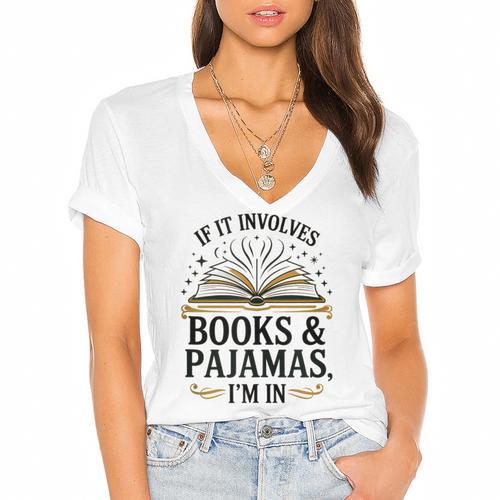Magical Pajama And Book Lover Outfit For Readers Who Love Women's Jersey Short Sleeve Deep V-Neck Tshirt - Bookorys AU