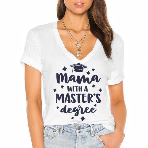 Mama With A Masters Degree Graduation Ceremony Mom Women's Jersey Short Sleeve Deep V-Neck Tshirt				 - Best Gift Smart