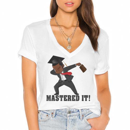 Masters Graduation Mastered It Dabbing Man Tee Women's Jersey Short Sleeve Deep V-Neck Tshirt				 - Best Gift Smart