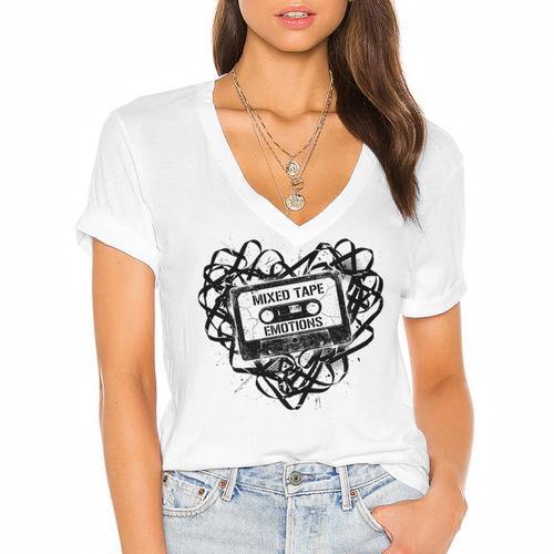 Mixed Tape Emotions Music Lover Nostalgia Quote Premium Tri-Blend Women's Jersey Short Sleeve Deep V-Neck Tshirt				 - Figerry