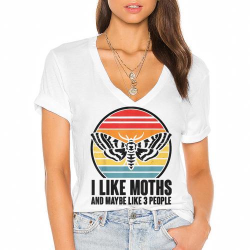 I Like Moths And Maybe 3 People Insect Moth Lovers Introvert Women's Jersey Short Sleeve Deep V-Neck Tshirt				 - Raresse