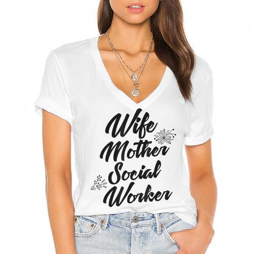MSW Mom Graduation T-Shirt Social Worker Wife Mother Women's Jersey Short Sleeve Deep V-Neck Tshirt				 - Best Gift Smart