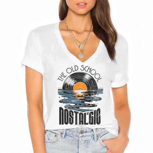 Music Old School Nostalgia Record Premium Tri-Blend Women's Jersey Short Sleeve Deep V-Neck Tshirt - Figerry
