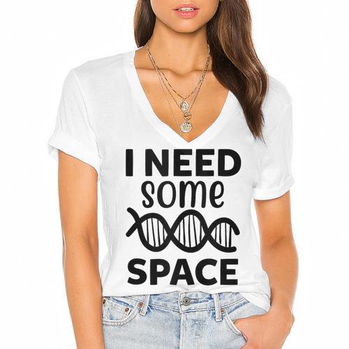 I Need Some Space Introvert Astronaut Science Women's Jersey Short Sleeve Deep V-Neck Tshirt - Raresse