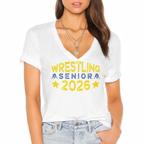Night Wrestling Senior 2026 Graduation Women's Jersey Short Sleeve Deep V-Neck Tshirt - Best Gift Smart