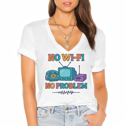 No Wi-Fi No Problem – Retro Dial Up Tech Nostalgia Premium Tri-Blend Women's Jersey Short Sleeve Deep V-Neck Tshirt				 - Figerry