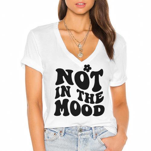Not In The Mood Anti Social Introvert Sarcastic Retro Women's Jersey Short Sleeve Deep V-Neck Tshirt - Raresse