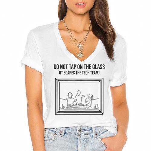 Do Not Tap On The Glass Sound Booth Introvert Women's Jersey Short Sleeve Deep V-Neck Tshirt - Raresse