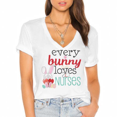 Nurse LPN RN CNA Easter Graduation Nursing 2021 Women's Jersey Short Sleeve Deep V-Neck Tshirt				 - Best Gift Smart