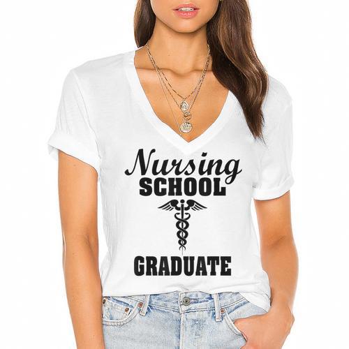 Nursing School Graduate Nurse Graduation Medical T-Shirt Women's Jersey Short Sleeve Deep V-Neck Tshirt				 - Best Gift Smart