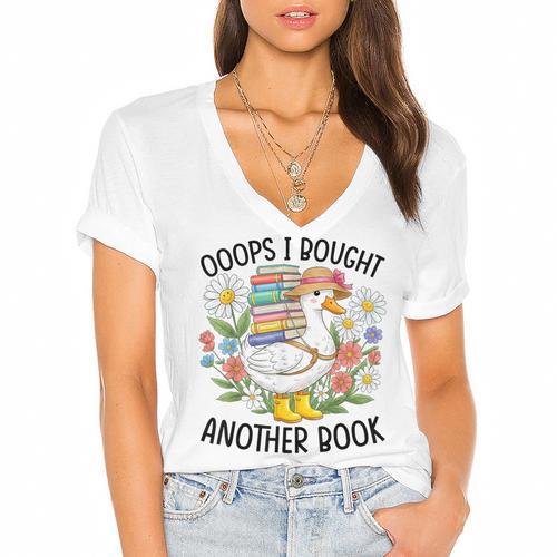Oops I Bought Another Book Goose Women's Jersey Short Sleeve Deep V-Neck Tshirt - Bookorys AU