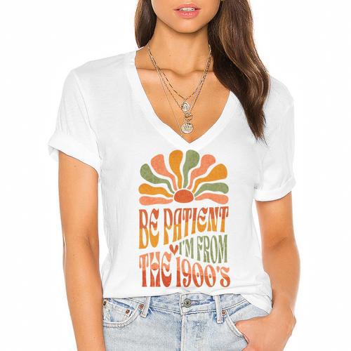 BE PATIENT I'M FROM THE 1900s FUNNY GROOVY Women's Jersey Short Sleeve Deep V-Neck Tshirt - Figerry
