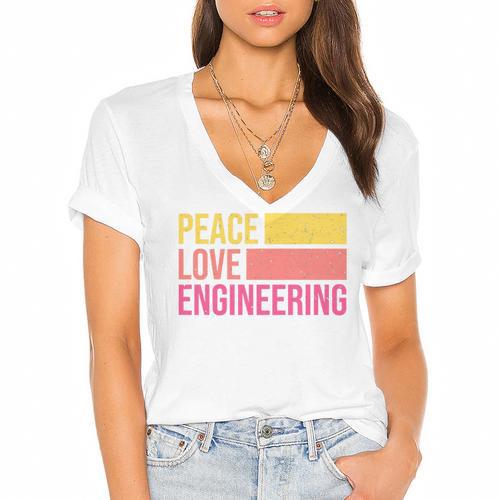 Peace Love Engineering Engineer School Graduation Retro Women's Jersey Short Sleeve Deep V-Neck Tshirt				 - Best Gift Smart