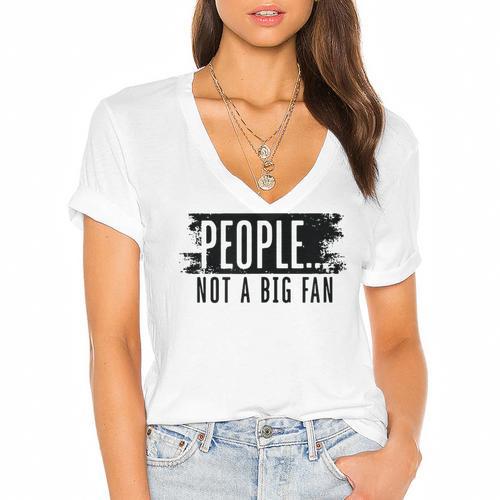 People Not A Big Enthusiast Introvert Sarcasm Quote Women's Jersey Short Sleeve Deep V-Neck Tshirt - Raresse