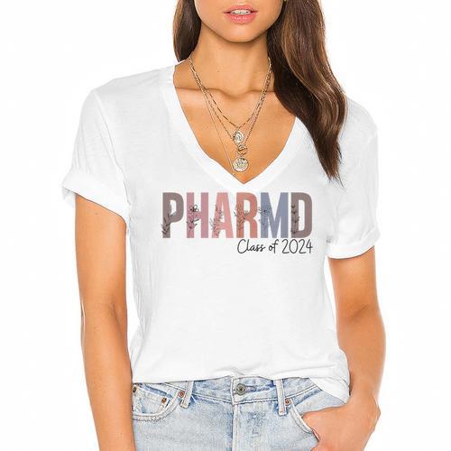 Pharmacist Graduation PharmD Class Of 2024 Pharmacy Grad Women's Jersey Short Sleeve Deep V-Neck Tshirt				 - Best Gift Smart
