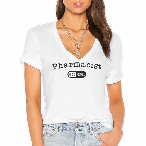 Pharmacy Student TShirt Pharmacist Graduation Est 2021 Women's Jersey Short Sleeve Deep V-Neck Tshirt				 - Best Gift Smart