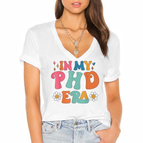 In My Phd Era Groovy Phd Graduation Future Doctor Women's Jersey Short Sleeve Deep V-Neck Tshirt				 - Best Gift Smart