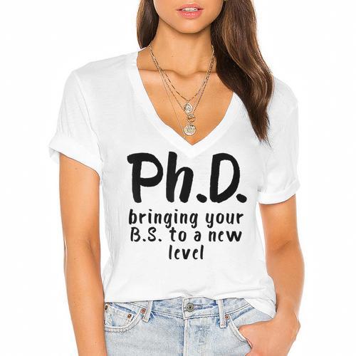 Phd Shirt Bs Doctorate Graduation Doctoral Women's Jersey Short Sleeve Deep V-Neck Tshirt				 - Best Gift Smart