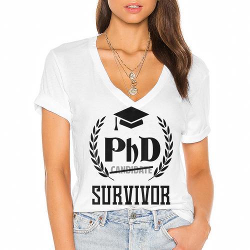 PHD Survivor T-Shirt Graduation Student Teacher For Men Women Kids Women's Jersey Short Sleeve Deep V-Neck Tshirt				 - Best Gift Smart