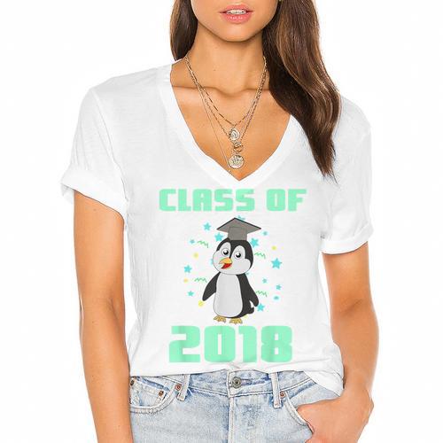 Pinguin Class 2018 Shirt Graduation Kids Graduate Women's Jersey Short Sleeve Deep V-Neck Tshirt - Best Gift Smart