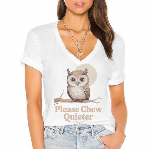 Please Chew Quieter Introvert Christmas Bird Lover Women's Jersey Short Sleeve Deep V-Neck Tshirt				 - Raresse