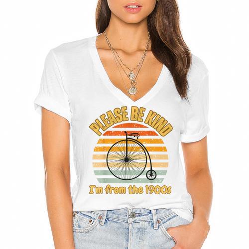 Please Be Kind I'm From The 1900s Penny Farthing Women's Jersey Short Sleeve Deep V-Neck Tshirt - Figerry