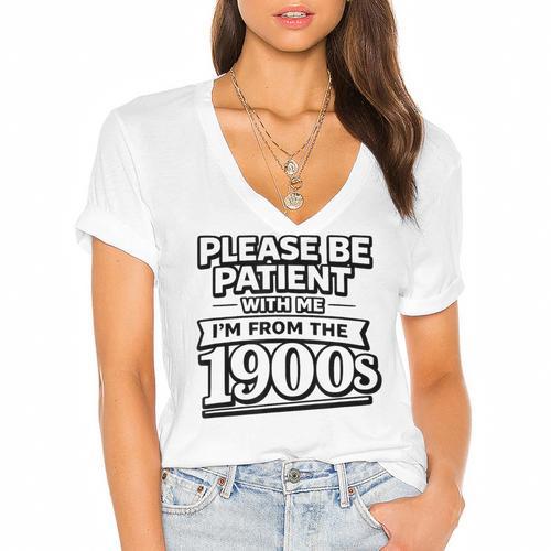 Please Be Patient I'm From The 1900s Boomer Gen-X Women's Jersey Short Sleeve Deep V-Neck Tshirt				 - Figerry