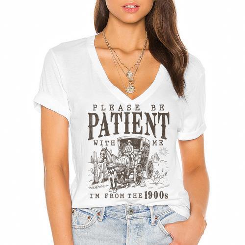 Please Be Patient I'm From The 1900s Boomer Meme Print Premium Women's Jersey Short Sleeve Deep V-Neck Tshirt				 - Figerry