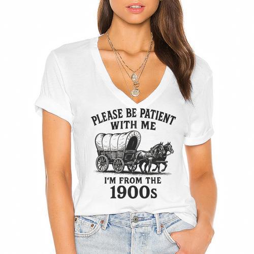 Please Be Patient With Me I'm From The 1900s Boomer Premium Tri-Blend Women's Jersey Short Sleeve Deep V-Neck Tshirt				 - Figerry