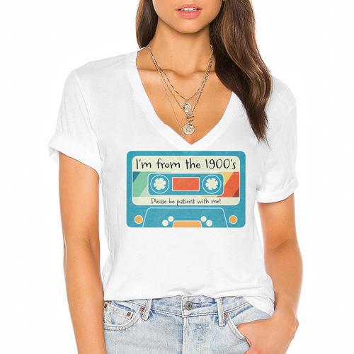 Please Be Patient With Me I'm From The 1900s Dad Premium Women's Jersey Short Sleeve Deep V-Neck Tshirt				 - Figerry