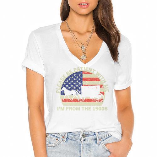 Please Be Patient With Me I'm From The 1900s Dad Vintage Premium Women's Jersey Short Sleeve Deep V-Neck Tshirt - Figerry