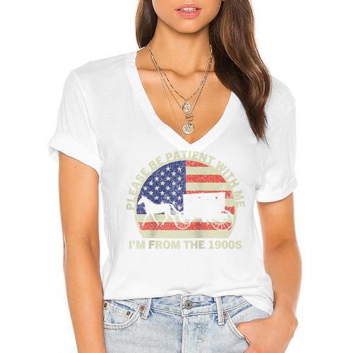 Please Be Patient With Me I'm From The 1900s Dad Vintage Raglan Baseball Tee Women's Jersey Short Sleeve Deep V-Neck Tshirt - Figerry