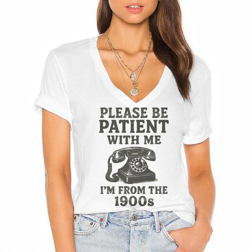 Please Be Patient With Me I'm From The 1900s Funny Premium Tri-Blend Women's Jersey Short Sleeve Deep V-Neck Tshirt - Figerry