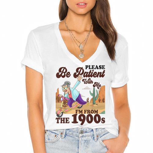 Please Be Patient With Me I'm From The 1900s Gen X Boomer Women's Jersey Short Sleeve Deep V-Neck Tshirt				 - Figerry