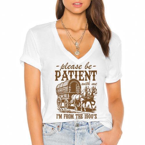 Please Be Patient With Me I'm From The 1900s Grandpa Premium Women's Jersey Short Sleeve Deep V-Neck Tshirt				 - Figerry