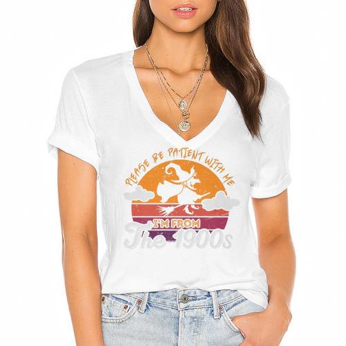 Please Be Patient With Me I'm From The 1900s Halloween Premium Women's Jersey Short Sleeve Deep V-Neck Tshirt				 - Figerry