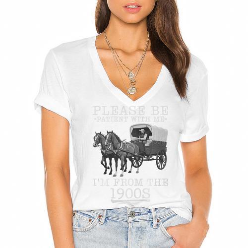 Please Be Patient With Me I'm From The 1900s Humorous Saying Premium Tri-Blend Women's Jersey Short Sleeve Deep V-Neck Tshirt				 - Figerry