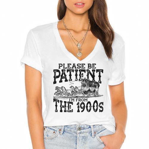 Please Be Patient With Me I'm From The 1900s Old Vintage Premium Women's Jersey Short Sleeve Deep V-Neck Tshirt - Figerry