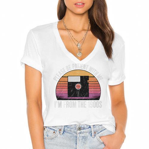 Please Be Patient With Me I'm From The 1900s PC Floppy Disk Premium Tri-Blend Women's Jersey Short Sleeve Deep V-Neck Tshirt - Figerry