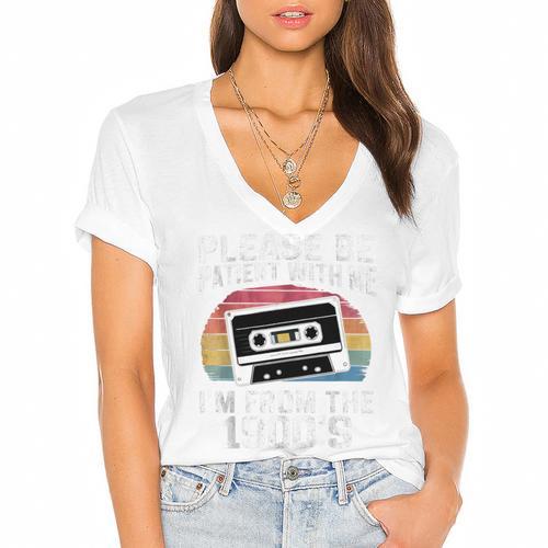 Please Be Patient With Me I'm From The 1900s Retro 90s Women's Jersey Short Sleeve Deep V-Neck Tshirt				 - Figerry