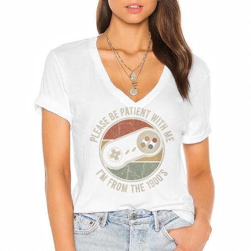 Please Be Patient With Me I'm From The 1900s Retro Gamer Premium Tri-Blend Women's Jersey Short Sleeve Deep V-Neck Tshirt				 - Figerry