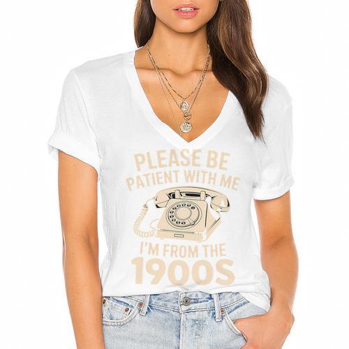 Please Be Patient With Me I'm From The 1900s Retro Humor Premium Tri-Blend Women's Jersey Short Sleeve Deep V-Neck Tshirt				 - Figerry