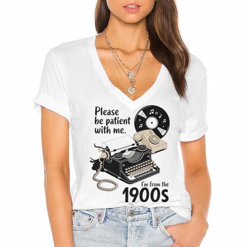 Please Be Patient I'm From The 1900s Sarcastic Joke Premium Tri-Blend Women's Jersey Short Sleeve Deep V-Neck Tshirt				 - Figerry