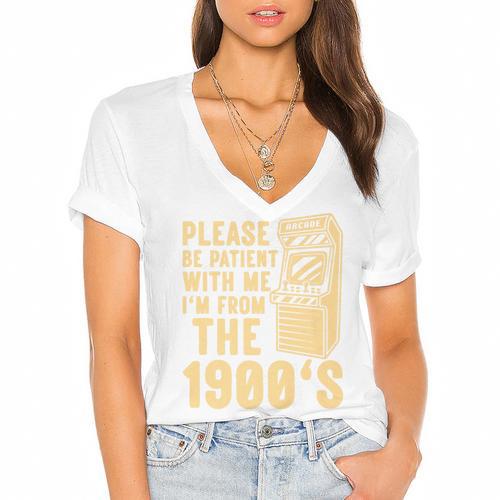 Please Be Patient With Me I'm From The 1900s Shirt Premium Women's Jersey Short Sleeve Deep V-Neck Tshirt - Figerry