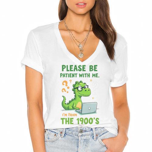 Please Be Patient With Me I'm From The 1900s Soft Tee Premium Women's Jersey Short Sleeve Deep V-Neck Tshirt - Figerry