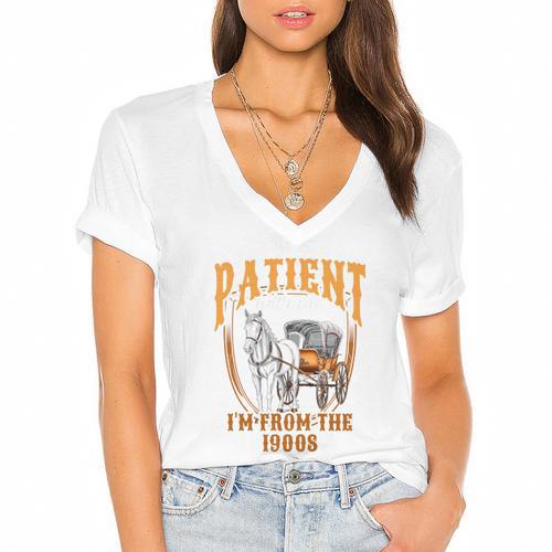 Please Be Patient With Me I'm From The 1900s Vintage Lover Women's Jersey Short Sleeve Deep V-Neck Tshirt				 - Figerry