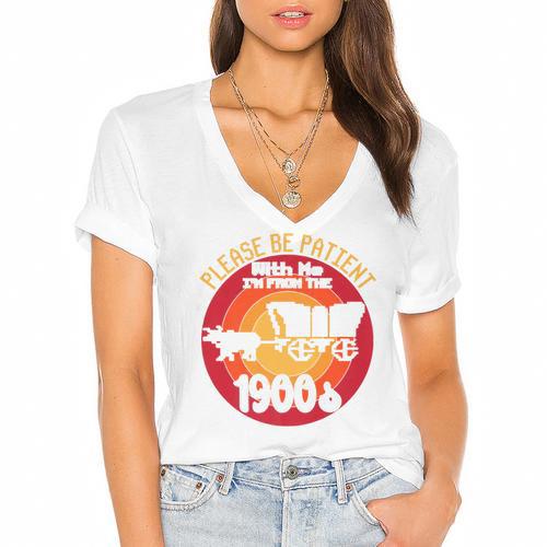 Please Be Patient With Me I'm From The 1900s Vintage Meme Premium Women's Jersey Short Sleeve Deep V-Neck Tshirt - Figerry
