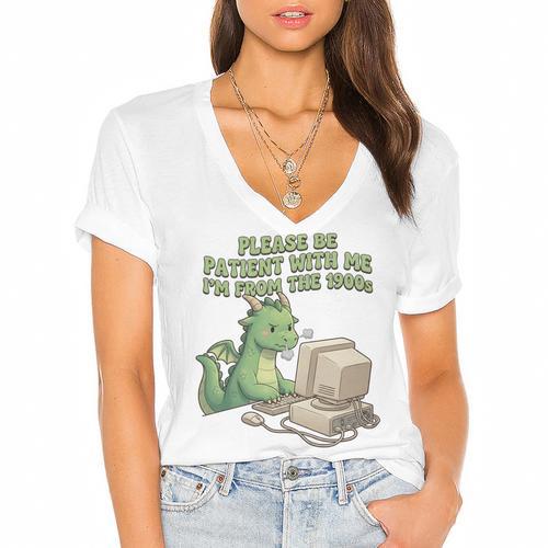 Please Be Patient I'm From The 1900s Vintage Men Women Women's Jersey Short Sleeve Deep V-Neck Tshirt				 - Figerry